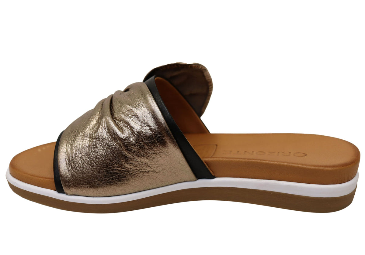 Orizonte Ribbon Womens Comfortable European Leather Slides Sandals