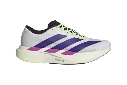 Adidas Men's Adizero EVO SL Sneakers, White / Collegiate Purple / Lime Burst, JS4495