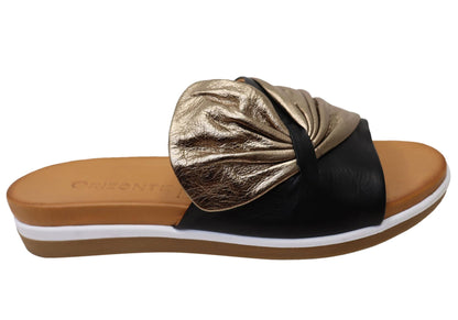 Orizonte Ribbon Womens Comfortable European Leather Slides Sandals