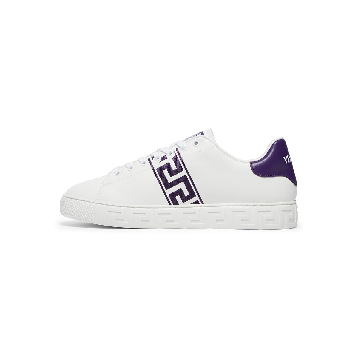 Versace Embroidered Greca Sneakers (White/Purple)