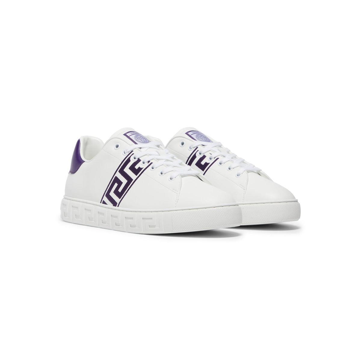 Versace Embroidered Greca Sneakers (White/Purple)