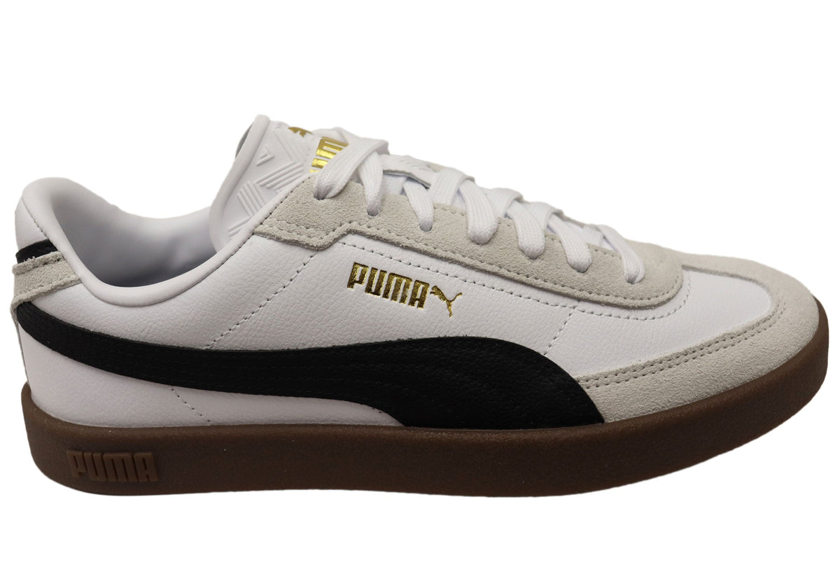 Puma Club II Era Mens Leather Lace Up Casual Shoes White Black