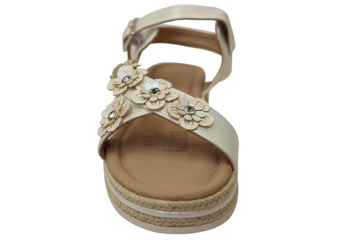 Grosby Farrah Kids Girls Comfortable Sandals White Shimmer