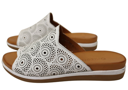 Orizonte Shelly Womens Comfortable European Leather Slides Sandals