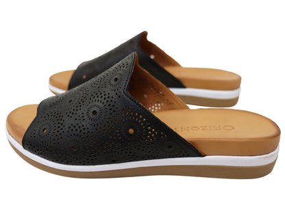 Orizonte Shelly Womens Comfortable European Leather Slides Sandals