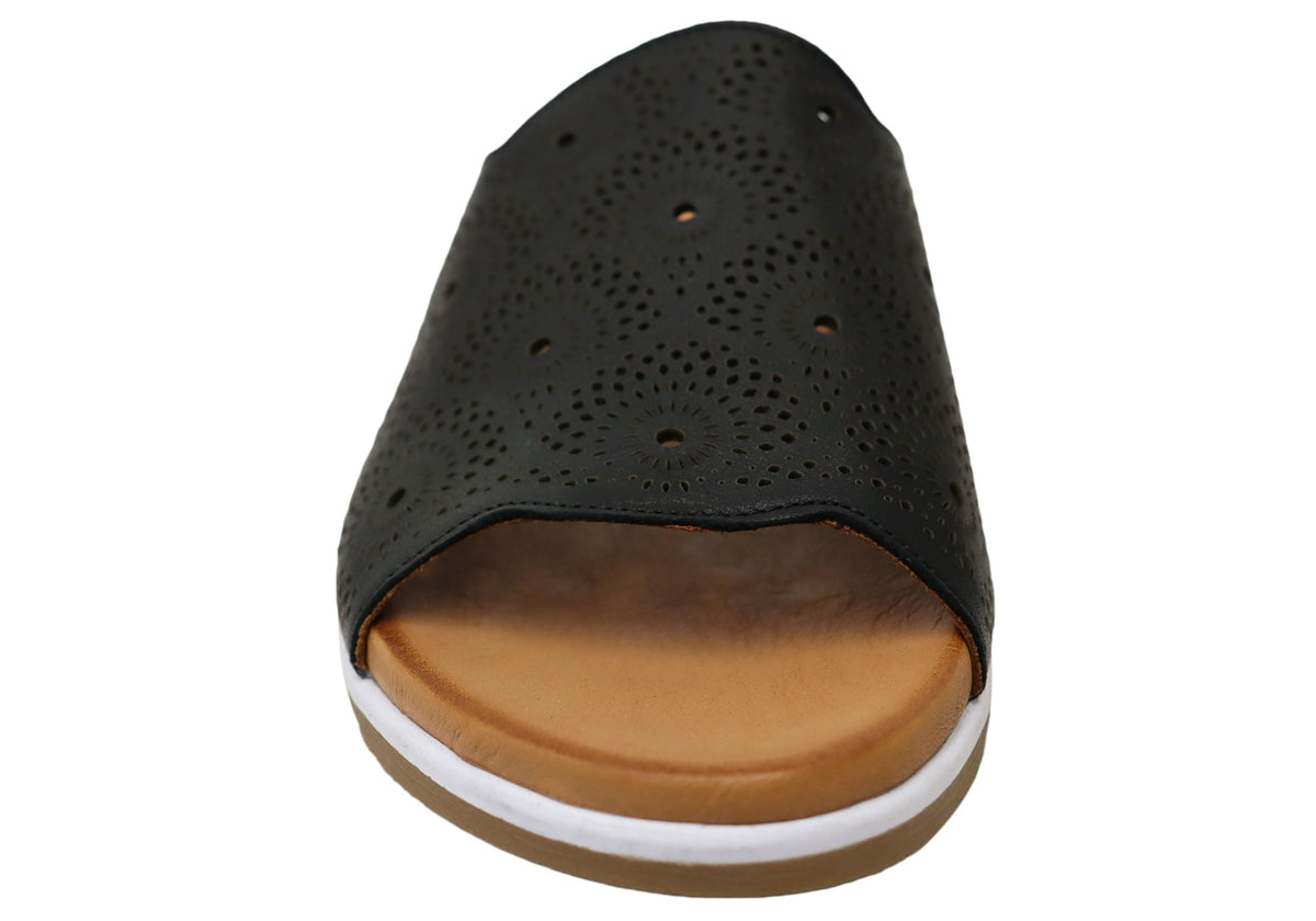 Orizonte Shelly Womens Comfortable European Leather Slides Sandals