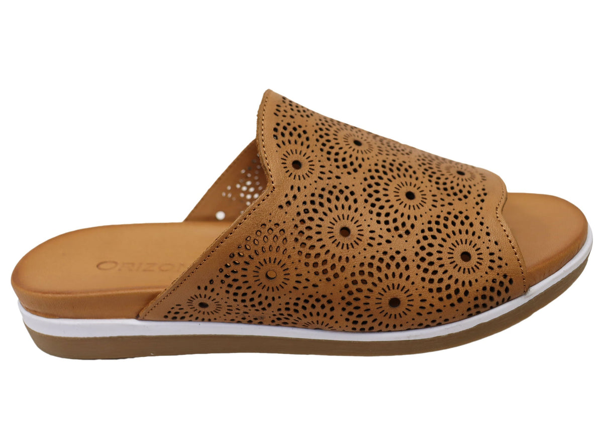 Orizonte Shelly Womens Comfortable European Leather Slides Sandals