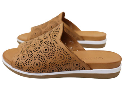 Orizonte Shelly Womens Comfortable European Leather Slides Sandals
