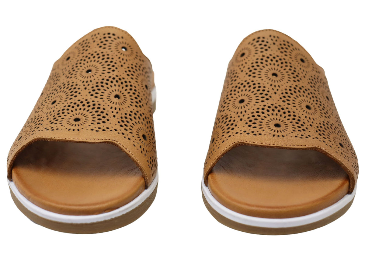 Orizonte Shelly Womens Comfortable European Leather Slides Sandals