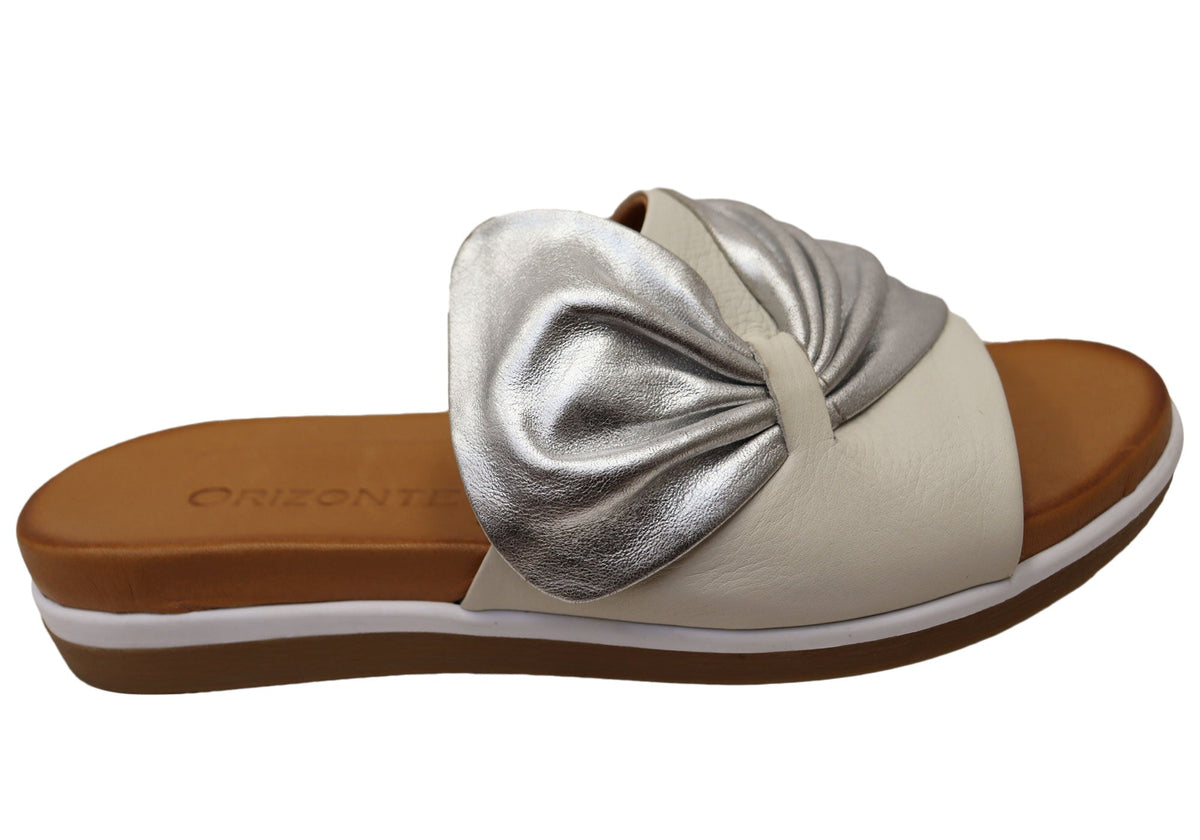Orizonte Ribbon Womens Comfortable European Leather Slides Sandals