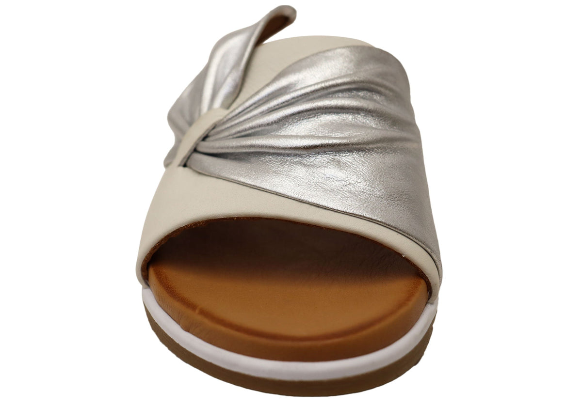 Orizonte Ribbon Womens Comfortable European Leather Slides Sandals