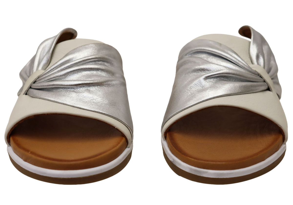 Orizonte Ribbon Womens Comfortable European Leather Slides Sandals