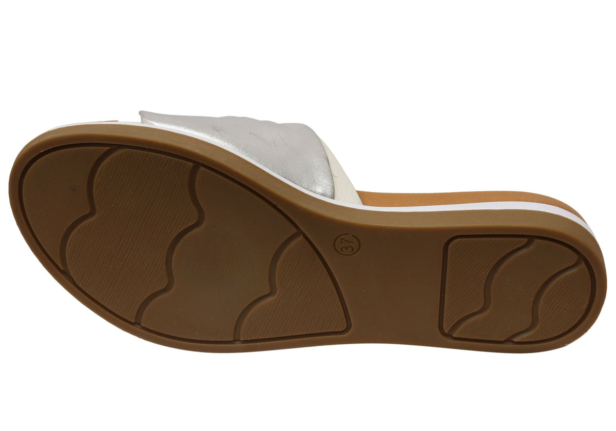 Orizonte Ribbon Womens Comfortable European Leather Slides Sandals