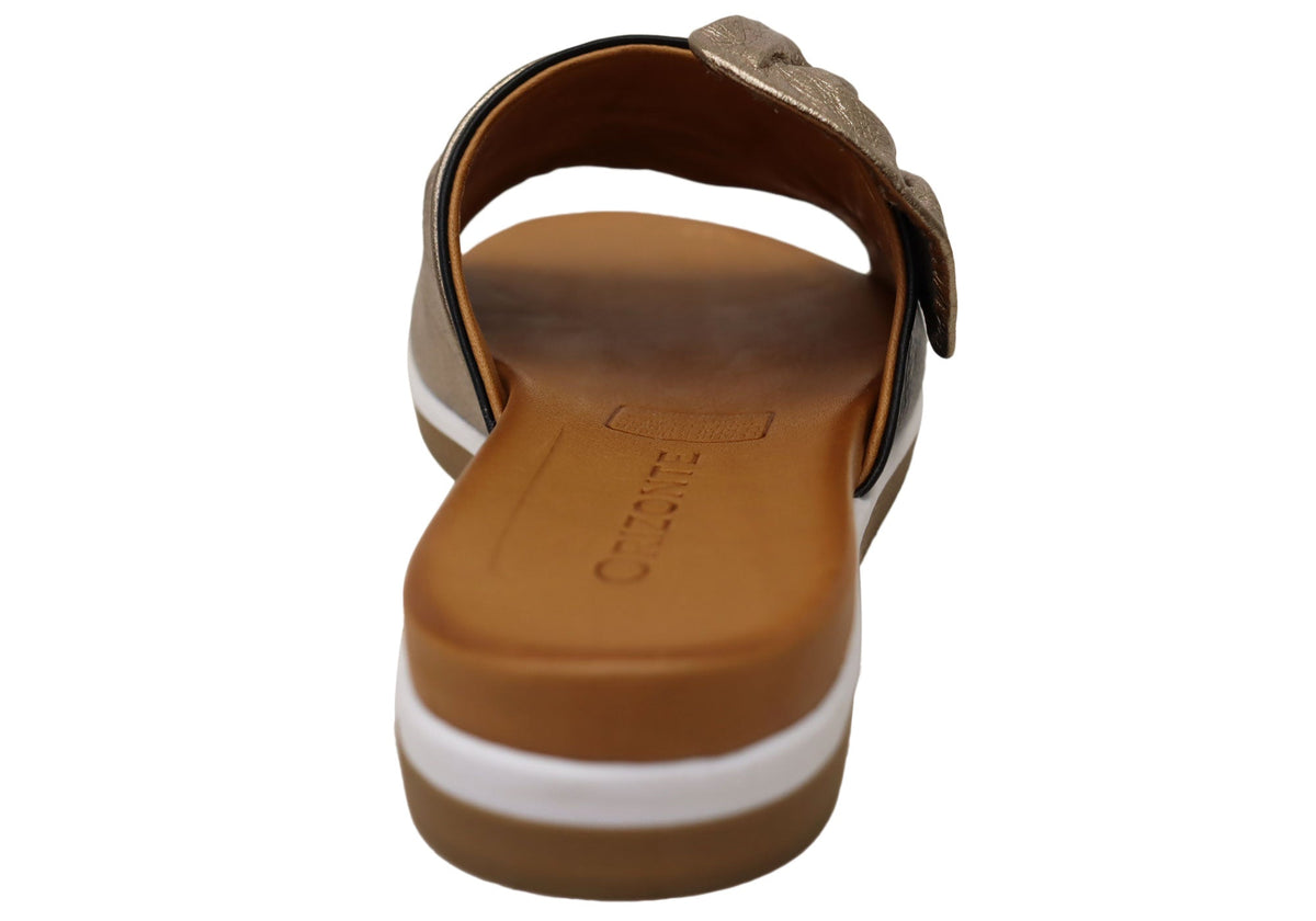 Orizonte Ribbon Womens Comfortable European Leather Slides Sandals