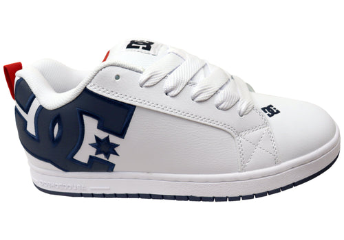 DC Shoes Mens Comfortable Leather Court Graffik Shoes White Navy Red
