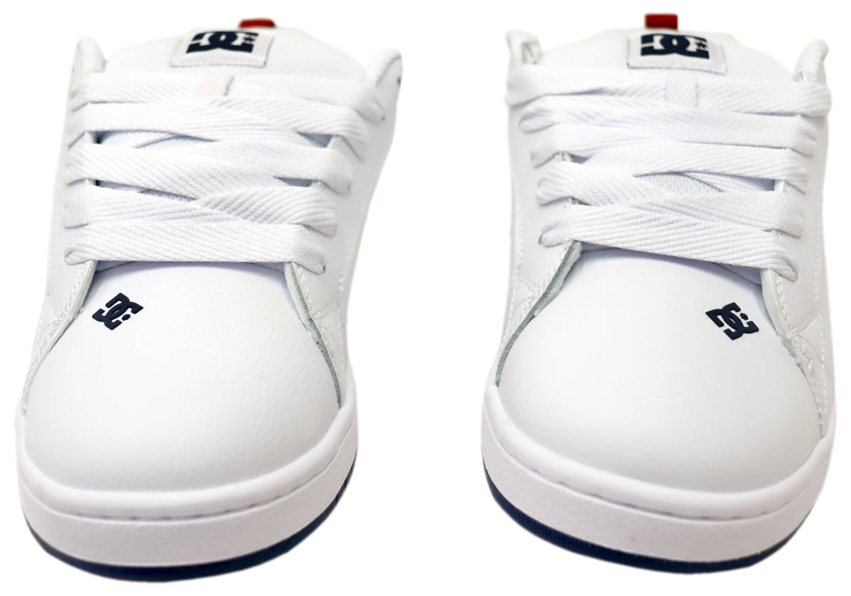 DC Shoes Mens Comfortable Leather Court Graffik Shoes White Navy Red