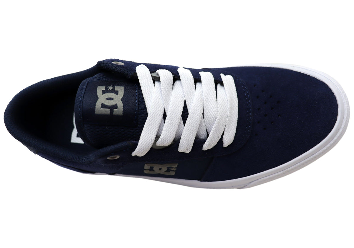 DC Shoes Mens Comfortable Teknic Leather Lace Up Shoes Navy Blue
