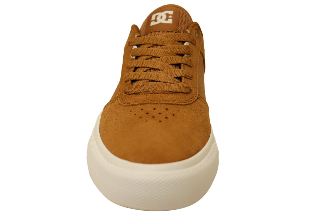 DC Shoes Mens Comfortable Teknic S Leather Lace Up Shoes Tan