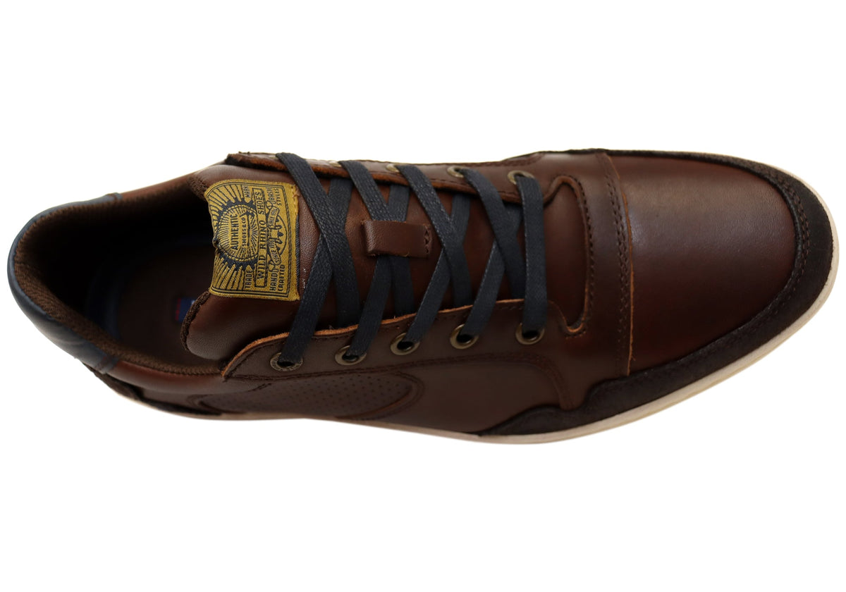 Wild Rhino Crest Mens Comfortable Leather Lace Up Casual Shoes