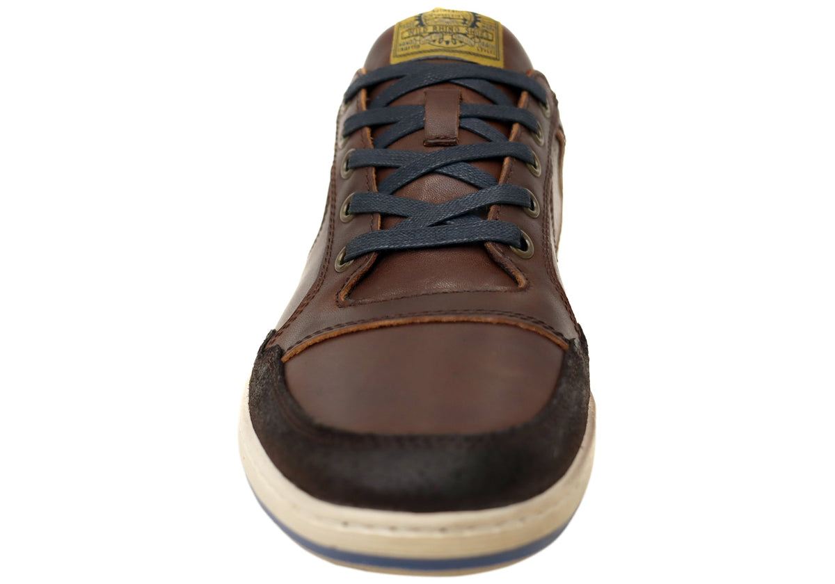 Wild Rhino Crest Mens Comfortable Leather Lace Up Casual Shoes