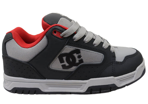 DC Shoes Mens DC Coiler Leather Lace Up Shoes Grey Black Red