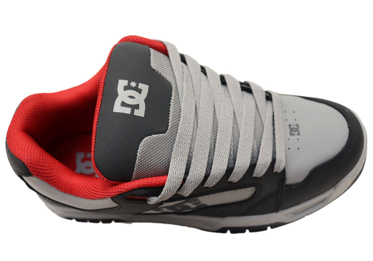 DC Shoes Mens DC Coiler Leather Lace Up Shoes Grey Black Red