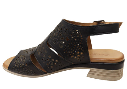 Orizonte Lotusloop Womens Comfort European Leather Low Heel Sandals