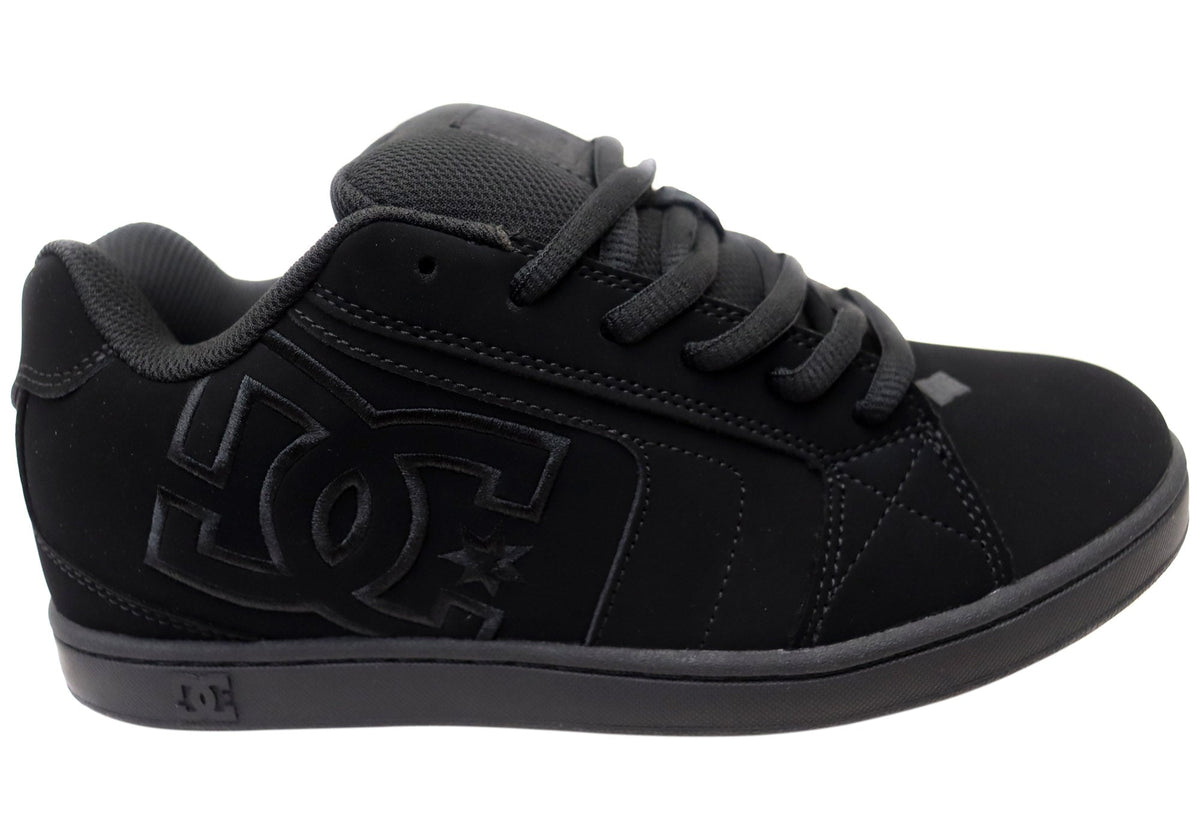 DC Shoes Mens Net Comfortable Leather Lace Up Shoes Black Black Black