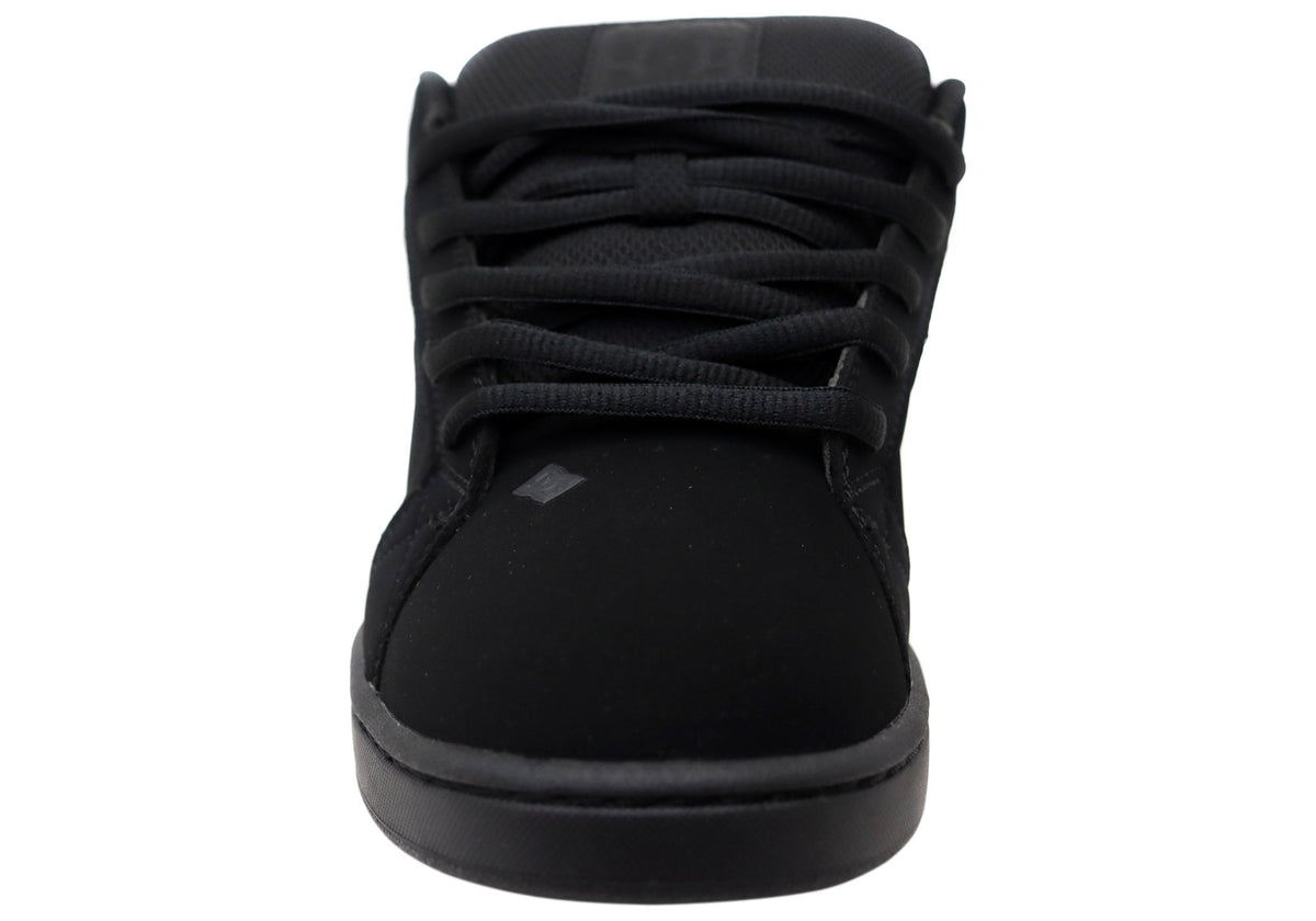 DC Shoes Mens Net Comfortable Leather Lace Up Shoes Black Black Black