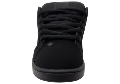 DC Shoes Mens Net Comfortable Leather Lace Up Shoes Black Black Black
