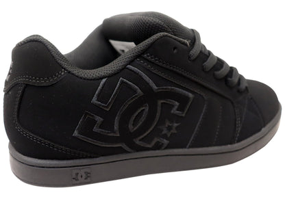 DC Shoes Mens Net Comfortable Leather Lace Up Shoes Black Black Black