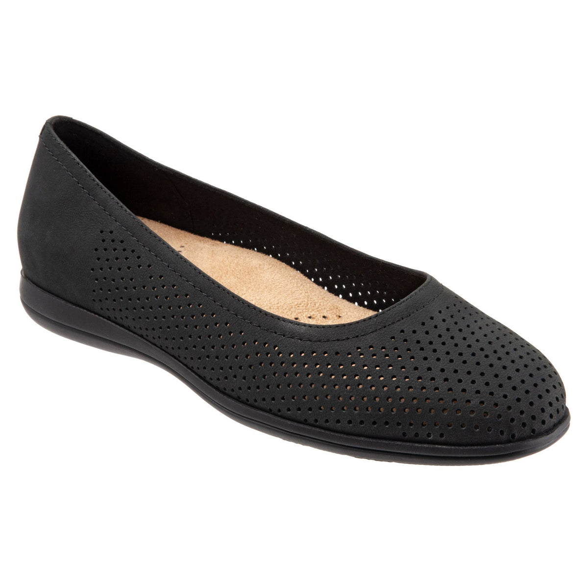 Trotters Darcey T1904-021 Womens Black Leather Slip On Ballet Flats Shoes