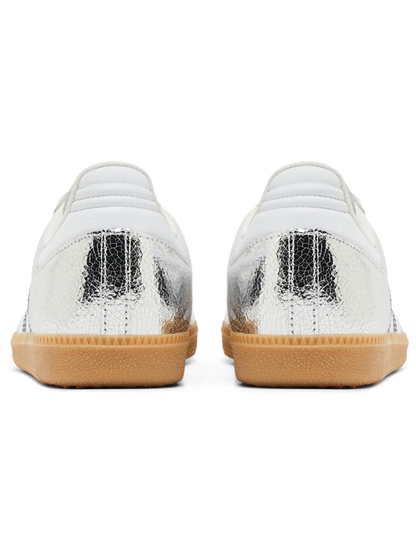 Adidas Originals Women's Cracked Leather Samba OG Sneakers, Silver, JR0035