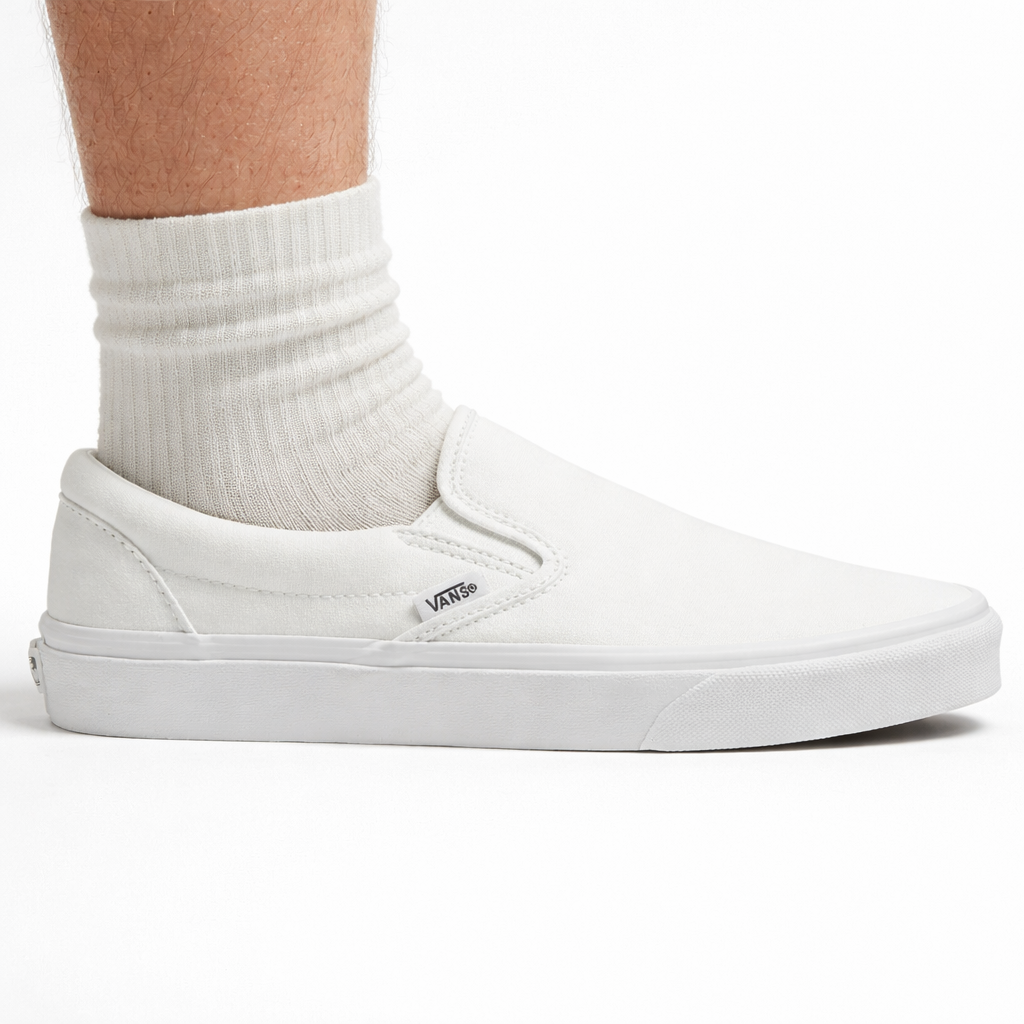 Vans Mens Classic Slip‑On Canvas Sneakers, Triple White, VN000EYEW00